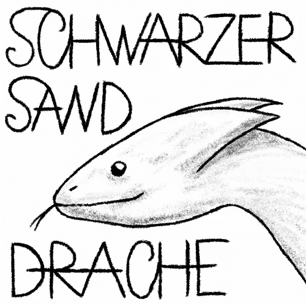Portrait Drache mit schriftzug: Schwarzer Sand Drache