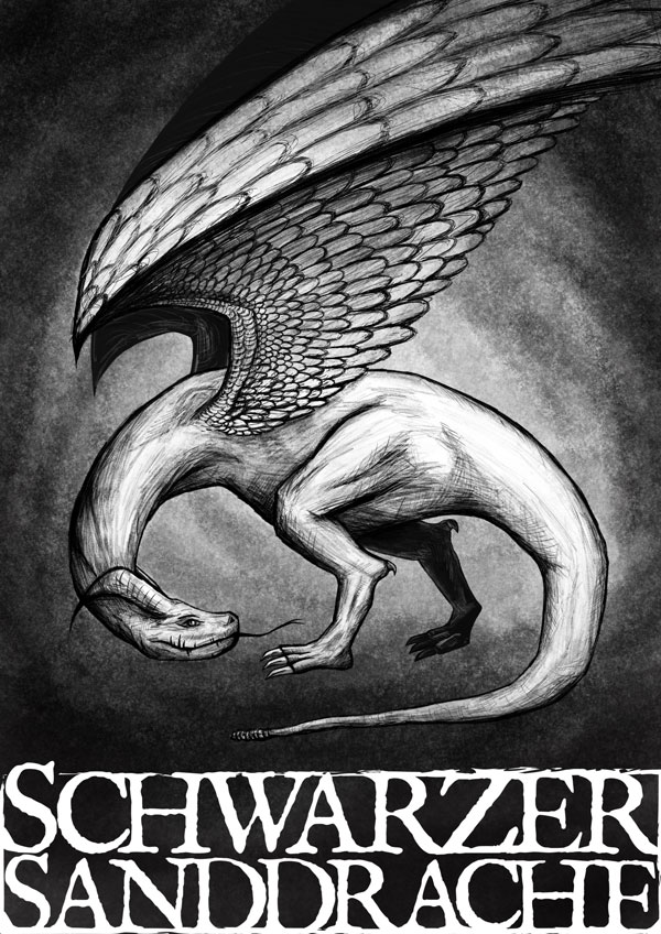 Schwarzer Sand Drache komplexe Darstellung.